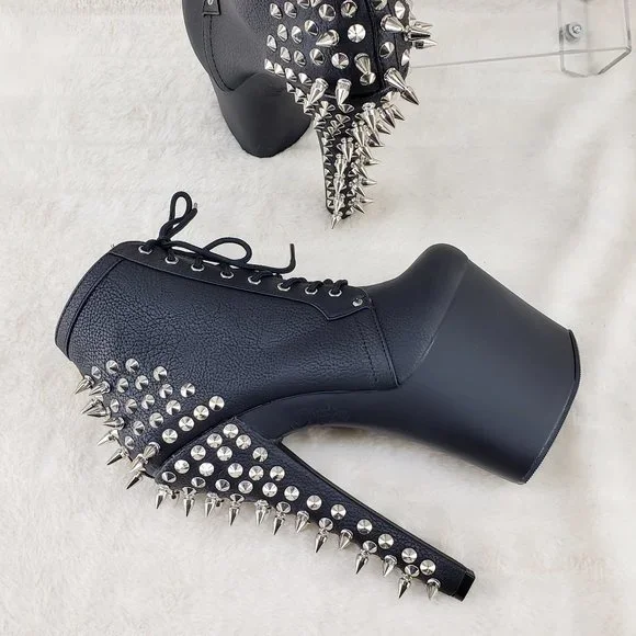 Spikes & Studs High Heel Platform Punk Rock Ankle Boots Fearless - Picture 2 of 11